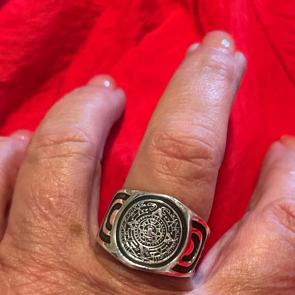 Silver Aztec Design Men's Ring